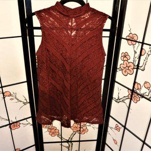 Knox Rose Burgundy Sleeveless Lacy Blouse Size XS
